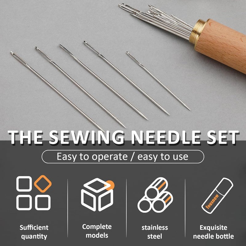 FOUSNOW 25 PCS Steel Sewing Needles, 5 Different Sizes Embroidery Large Eye Needles for Handsewing, Large Eye Sewing Needle, Sharp Needle Kit with Solid Wood Case - Image 4